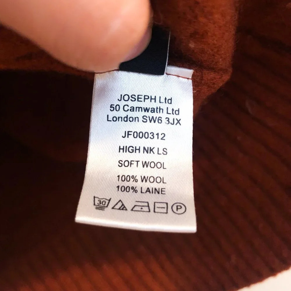 JOSEPH 100% Wool Tight Knit Turtleneck Orange Designer Pullover Sweater Medium - Picture 8 of 11